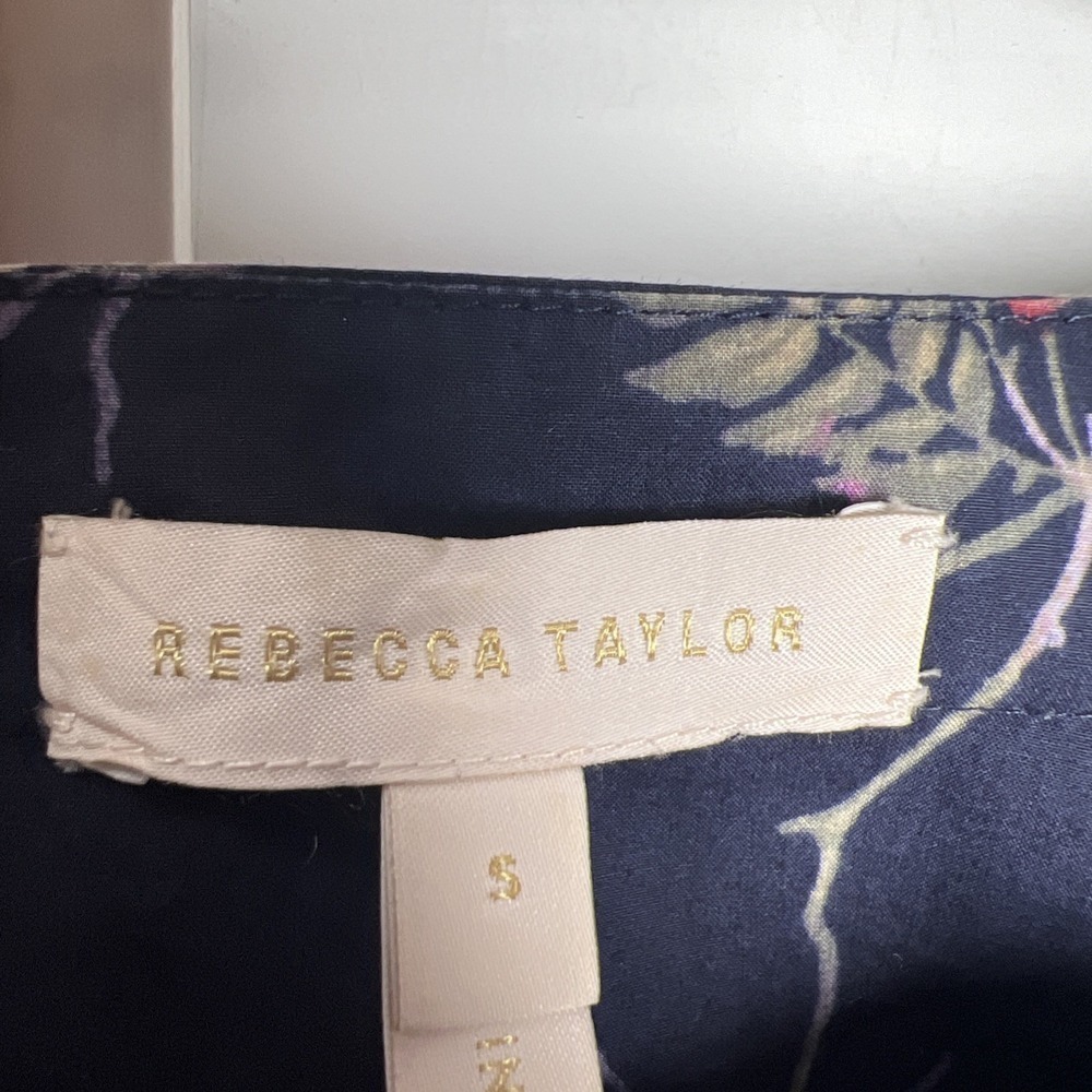 Rebecca Taylor Ivie Floral Tie Back Puff Sleeve Crop Top Size Small Navy - Picture 2 of 8